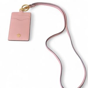 NWT Tory Burch Blush Pink Leather Cardholder Lanyard with Gold Logo